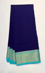 Navy Blue Pure Mysore Silk Crepe Saree 01