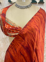 Orange Satin Digital Print Saree 45