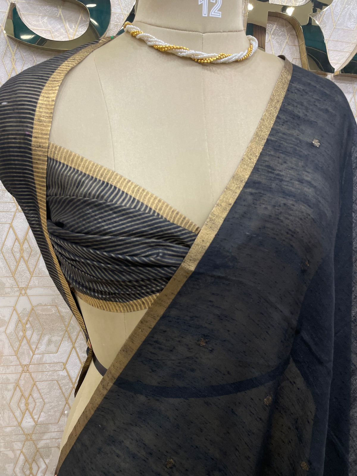 Black Jute Linen Sequence Saree 28