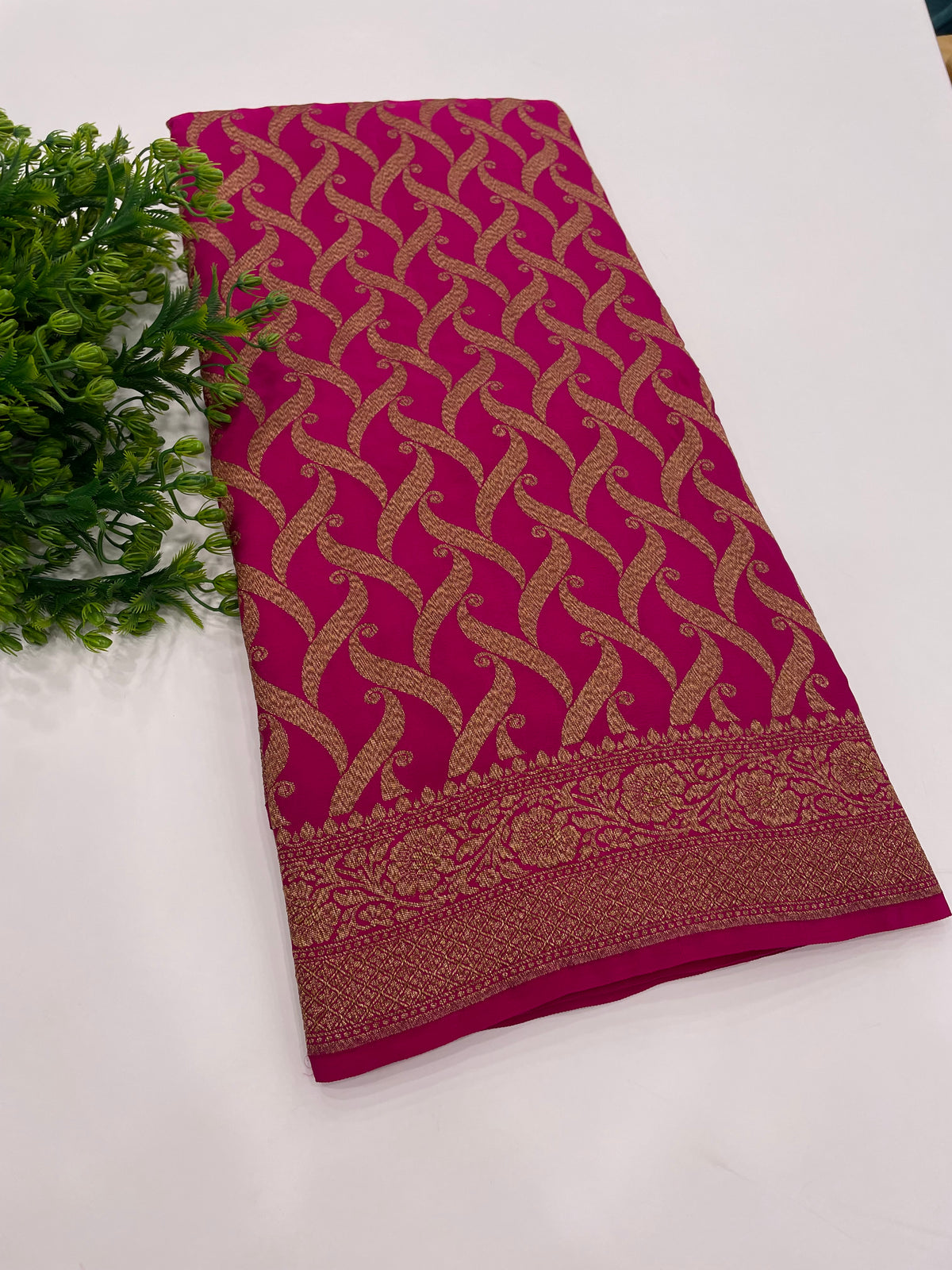 Pink Pure Banarasi Crepe Self Saree 03