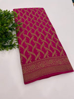 Pink Pure Banarasi Crepe Self Saree 03
