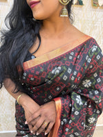 Black Raw Silk Ikkat Weaving Saree 81