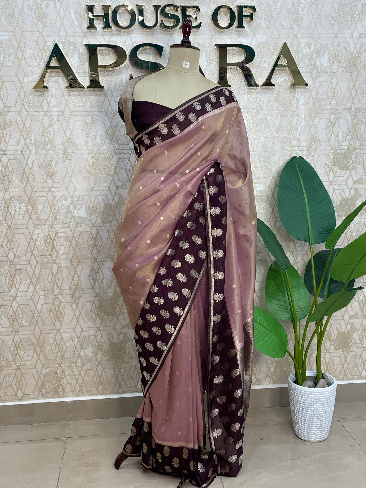 Pink n Maroon Banarasi Soft Tissue Saree 313