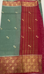 Sky Blue n Red Checks Cotton Silk Saree 13