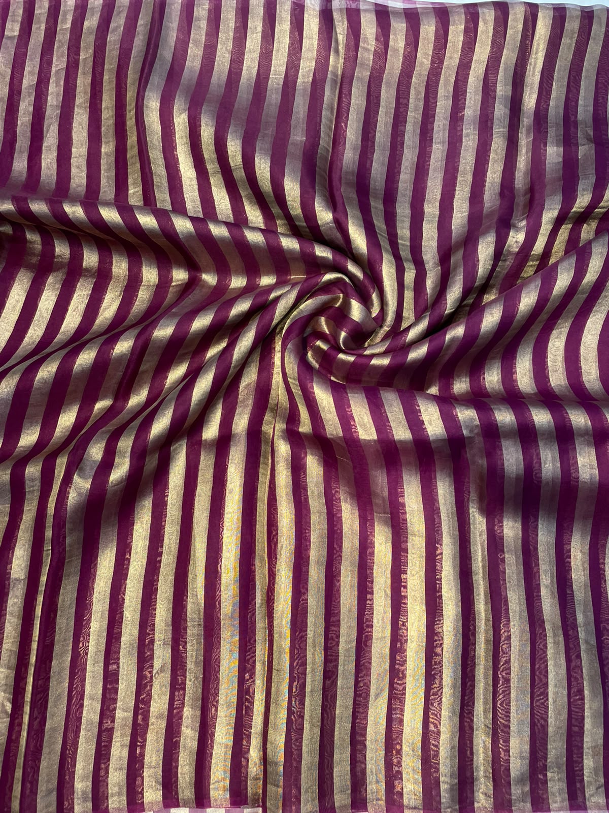 Maroon Pure Tissue Stripes Saree 11