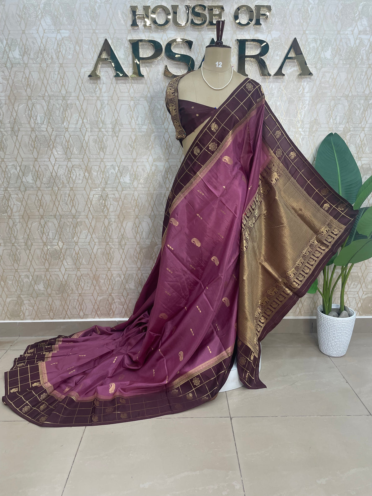 Maroon n Brown Dola Crepe Vintage Border Saree 310
