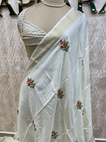White Chiniya Crepe Katha Work Saree 29