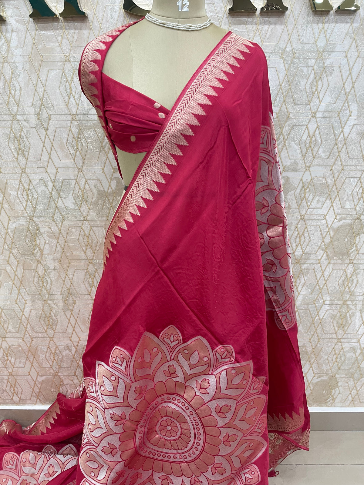 Pink Chiniya Crepe Saree 29