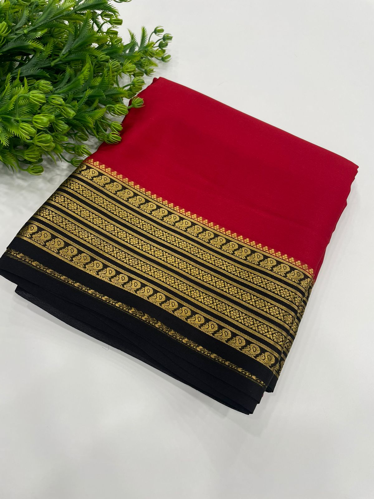 Red Pure Mysore Silk Crepe Saree 01