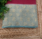 Red n Sky Blue Checks Cotton Silk Saree 13