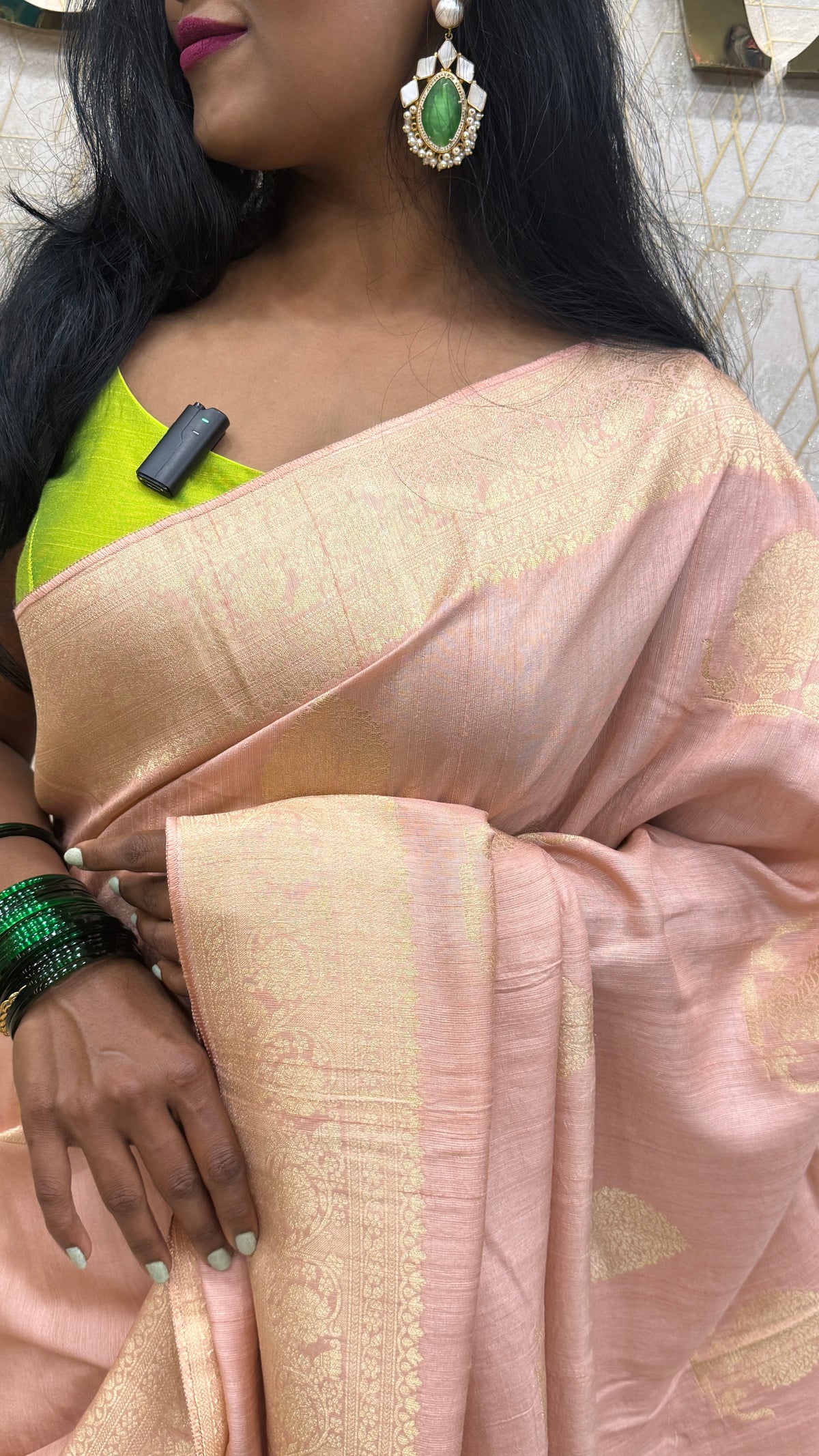 Peach Tussur Crepe Zari Work Saree 21