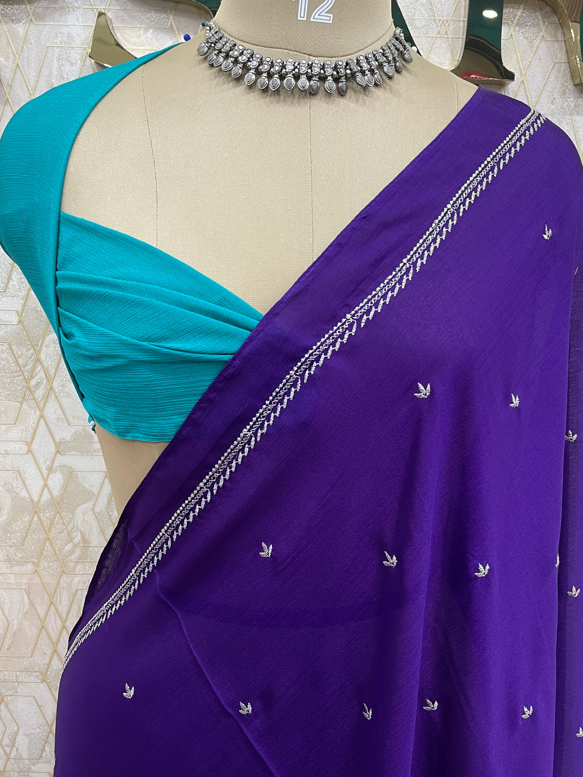 Purple Chinon Zari Embroidery Saree 44