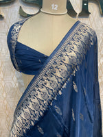 Navy Blue Chiniya Crepe Saree 66