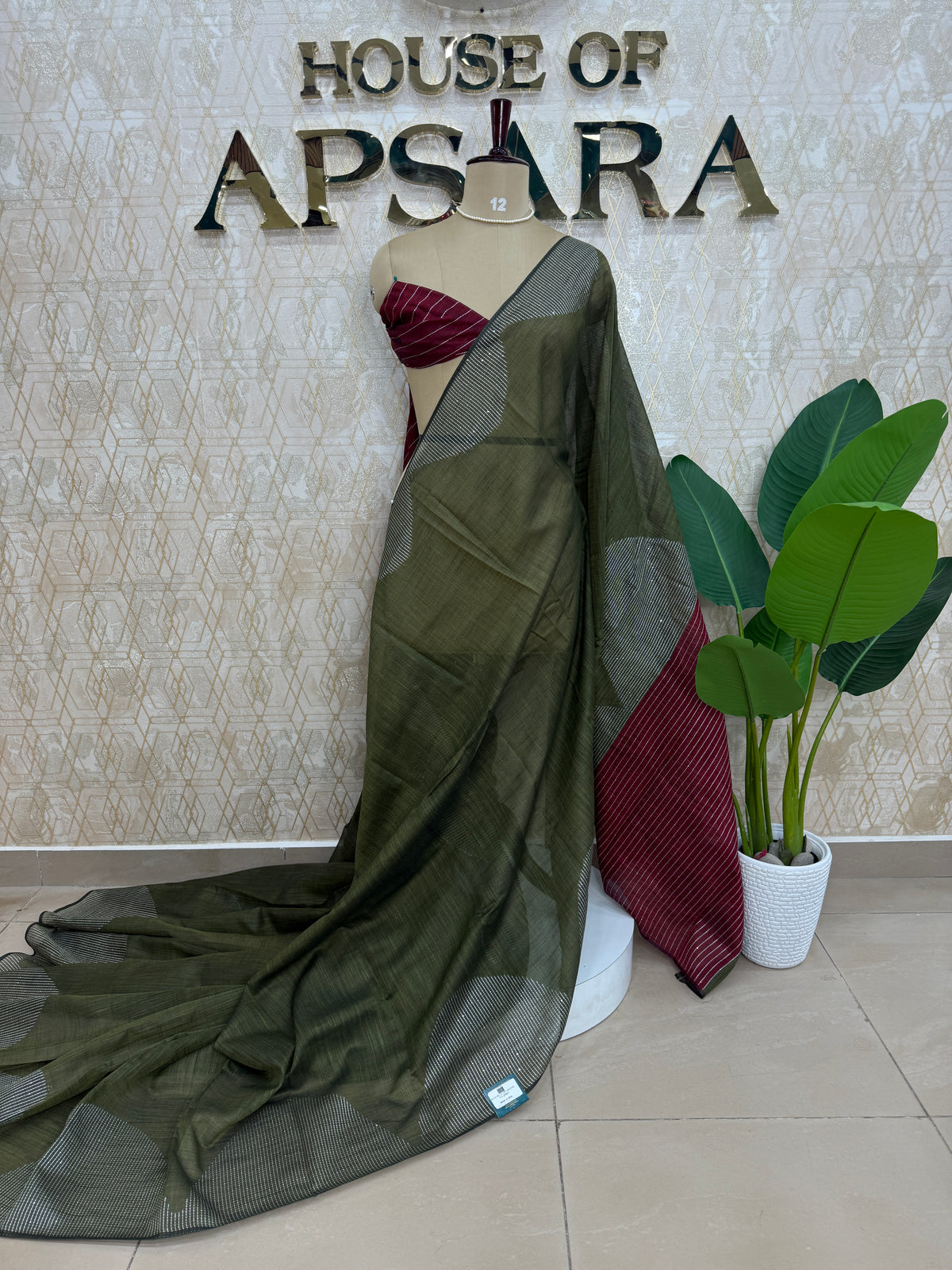 Olive Green Linen Cotton Saree 303