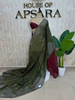 Olive Green Linen Cotton Saree 303