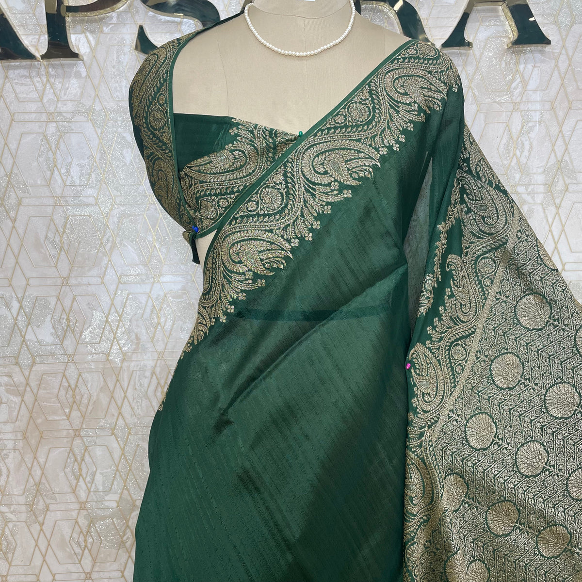 Green Banarasi Tussar Georgette Saree 308