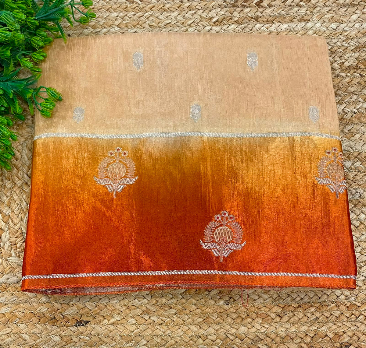 Cream n Orange Matka Silk with Satin Border Saree 14