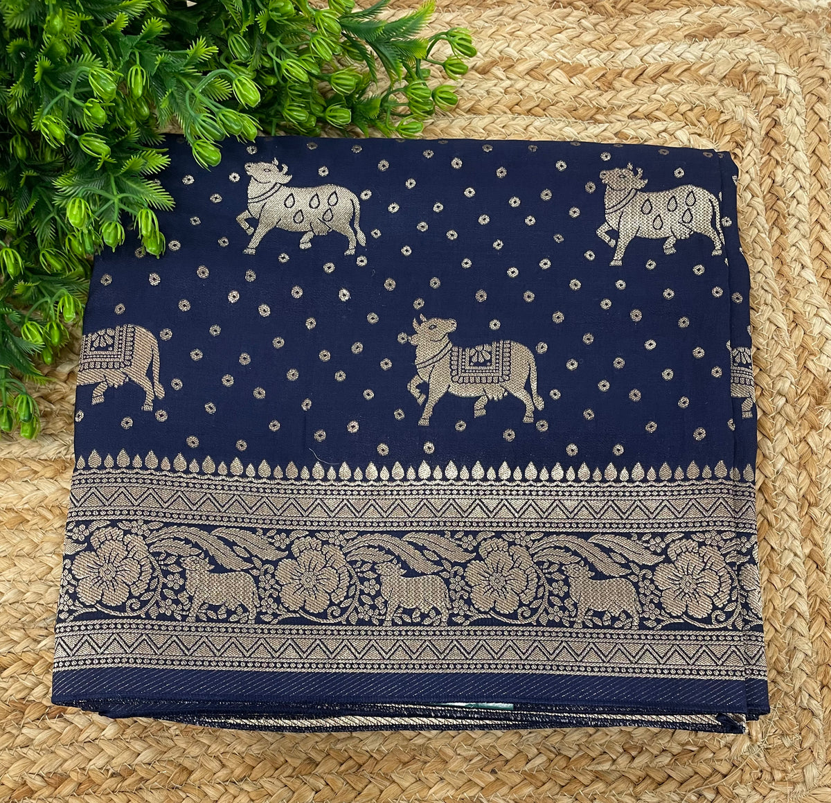 Peacock Blue Banarasi Tussur Crepe Saree 36