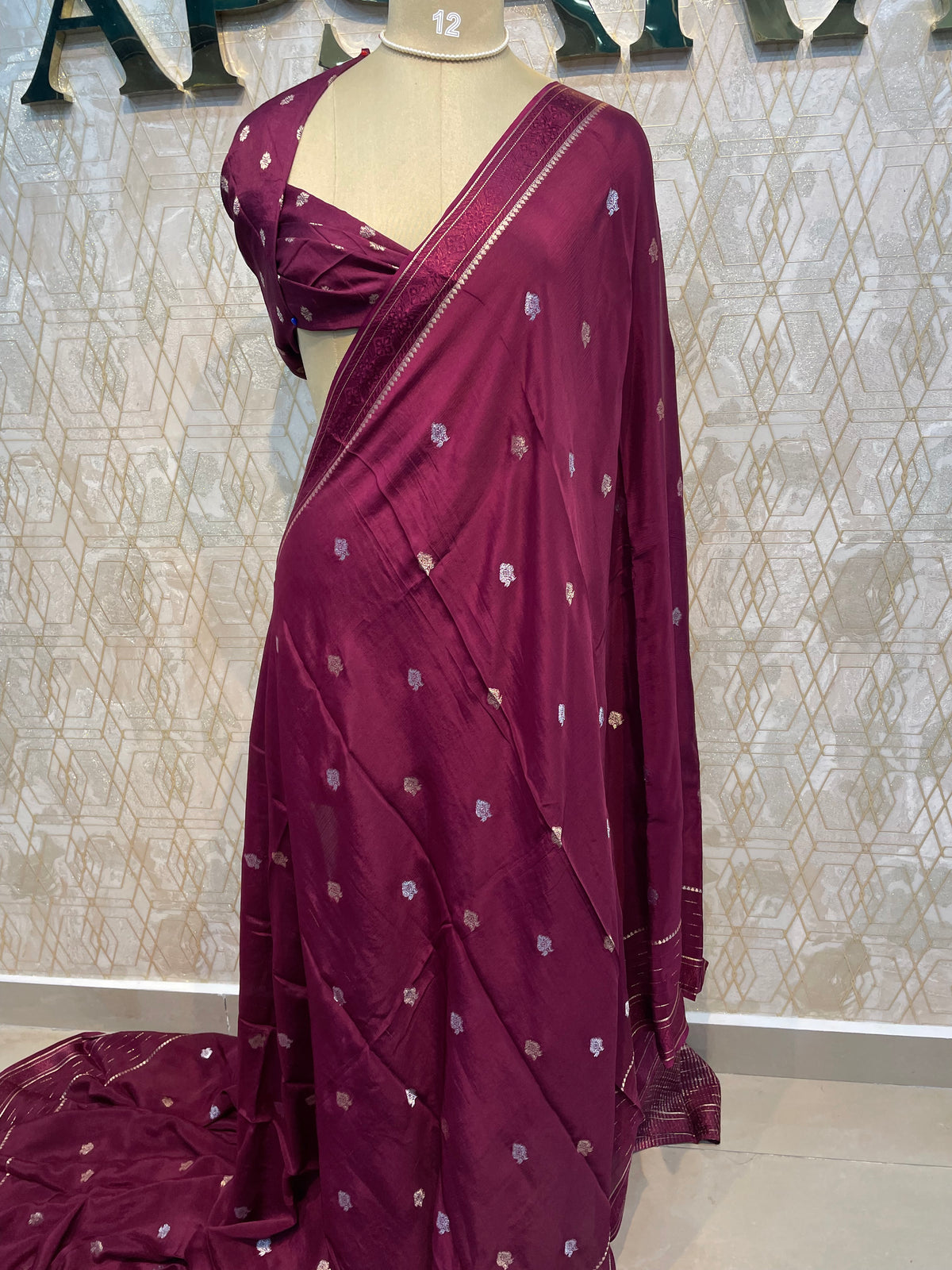 Wine Chinnon Crepe Saree 44