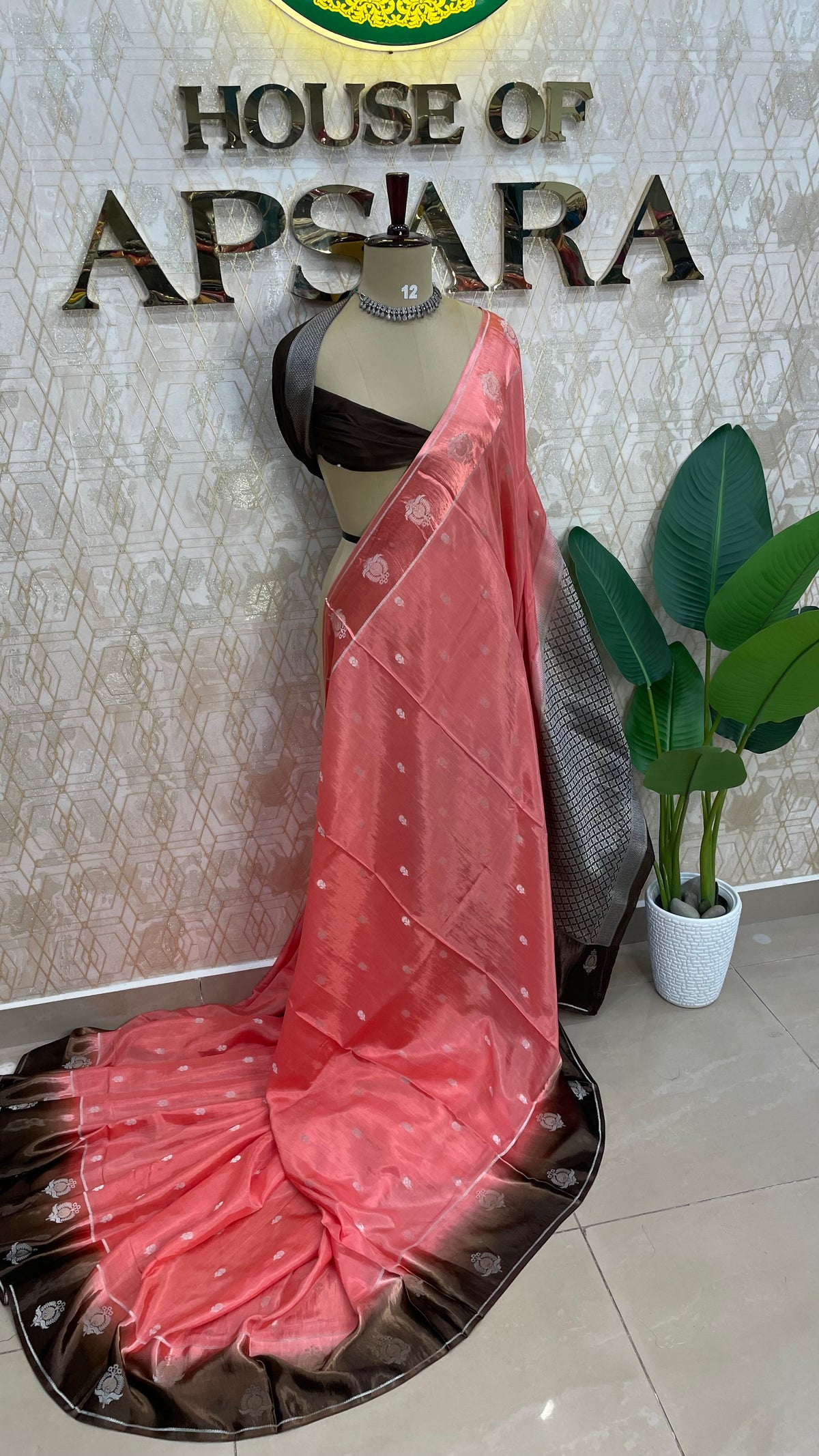 Peach n Brown Matka Silk with Satin Border Saree 14