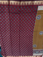 Mustard Yellow n Maroon Pure Mangalgiri Cotton Silk Saree 13