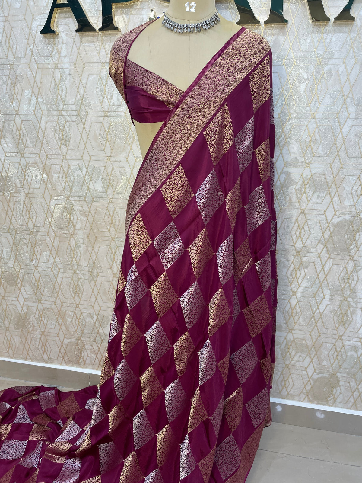 Wine Chiniya Crepe Saree 29