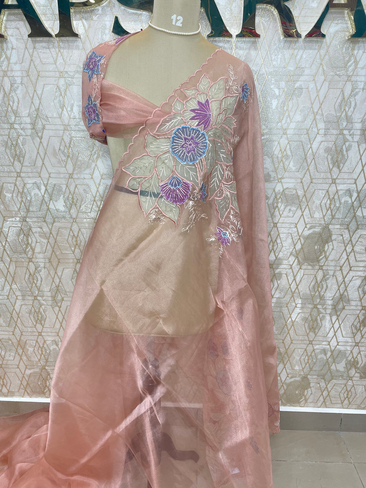 Peach Soft Organza Embroidery Saree 40