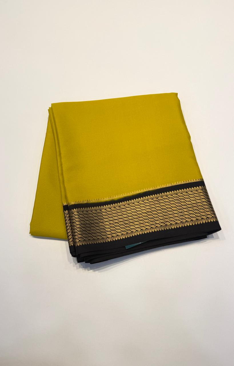 Lemon Yellow Pure Mysore Silk Crepe Saree 01