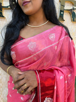 Pink n Red Matka Silk with Satin Border Saree 14
