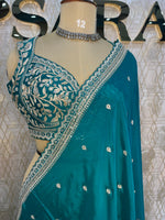 Rama Green Handwork Stitched Blouse Designer Party Saree 55