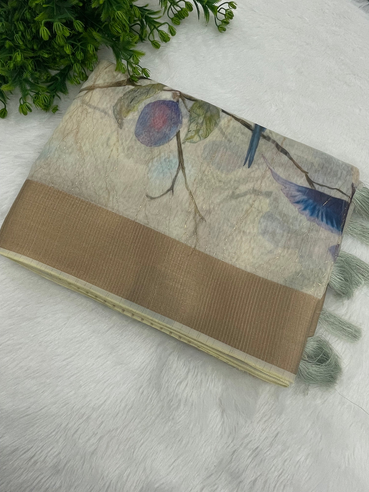 Cream Organza Digital Print Designer Saree 09