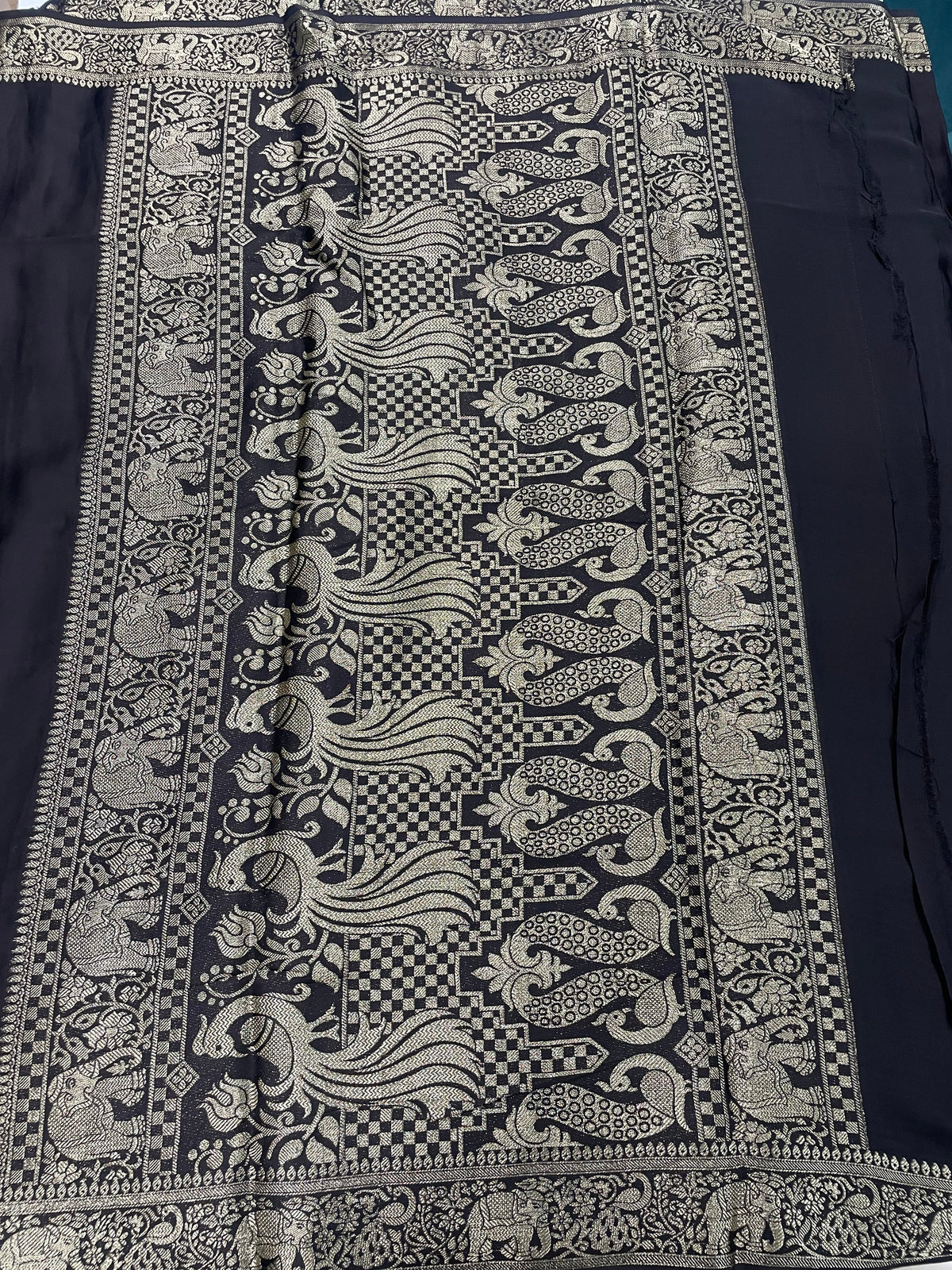Black Satin Mashru Silk Saree 07