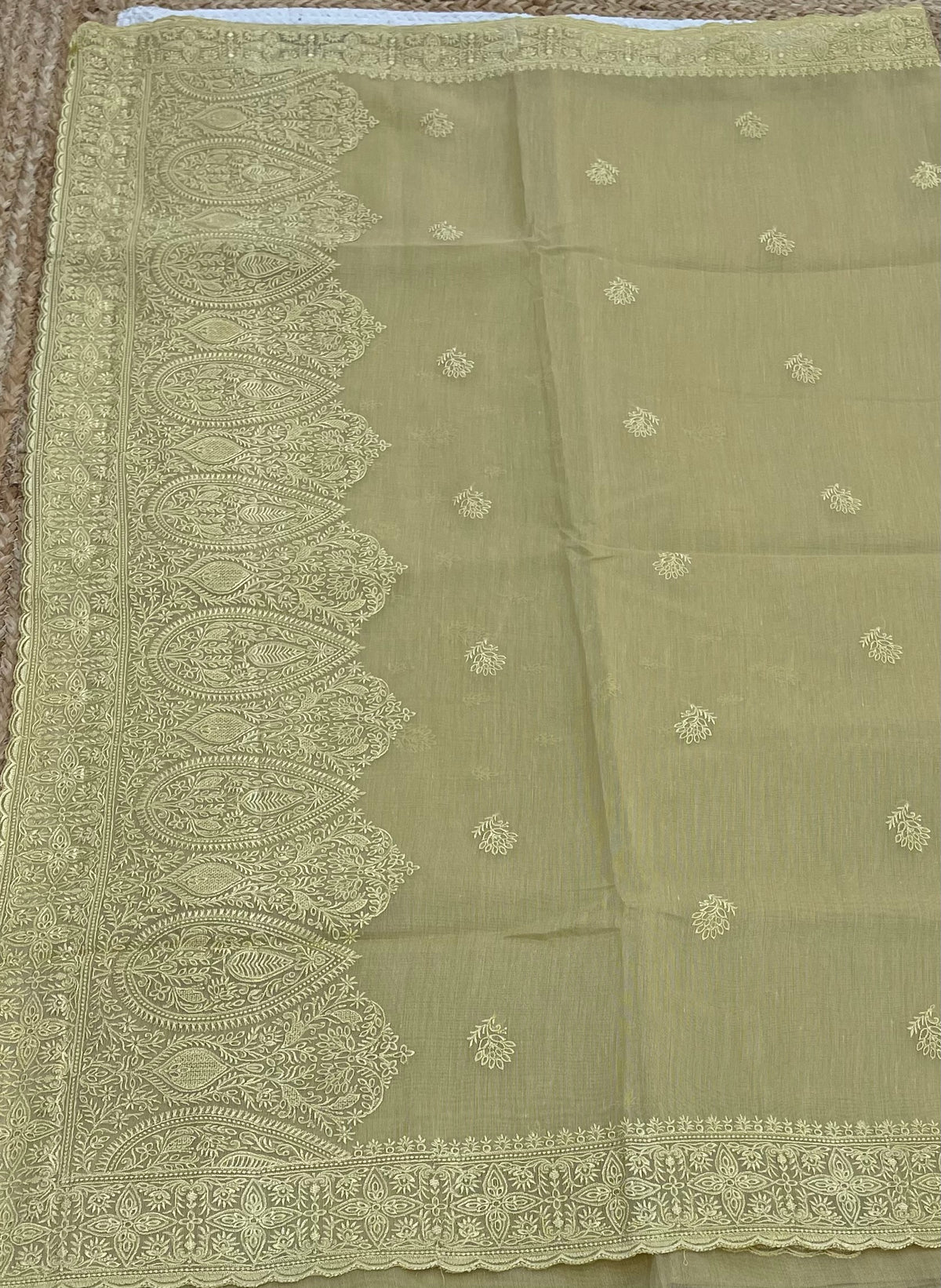 Pastel Gold Soft Tissue Embroidery Saree 17
