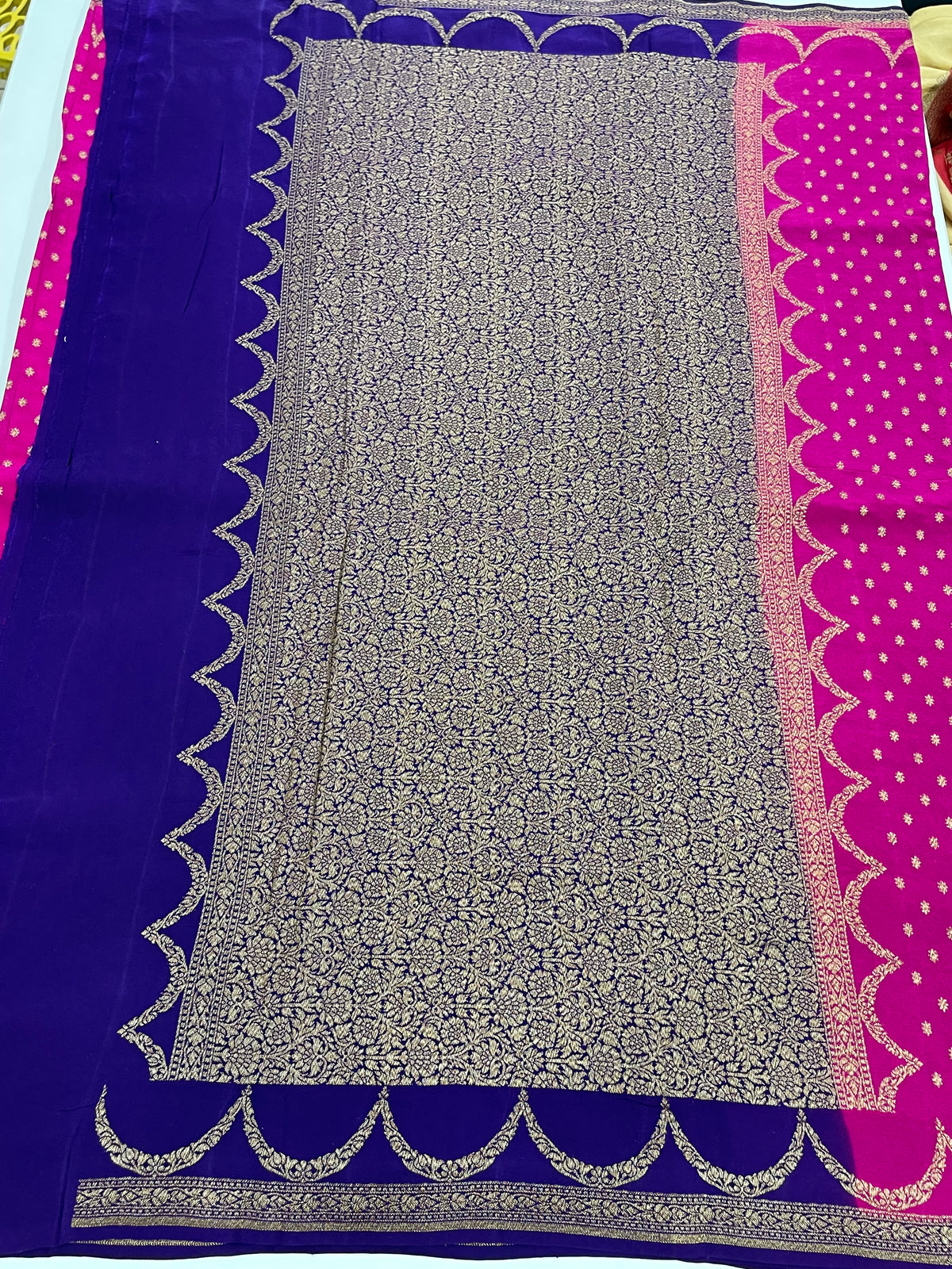 Pink Pure Banarasi Crepe Saree 03