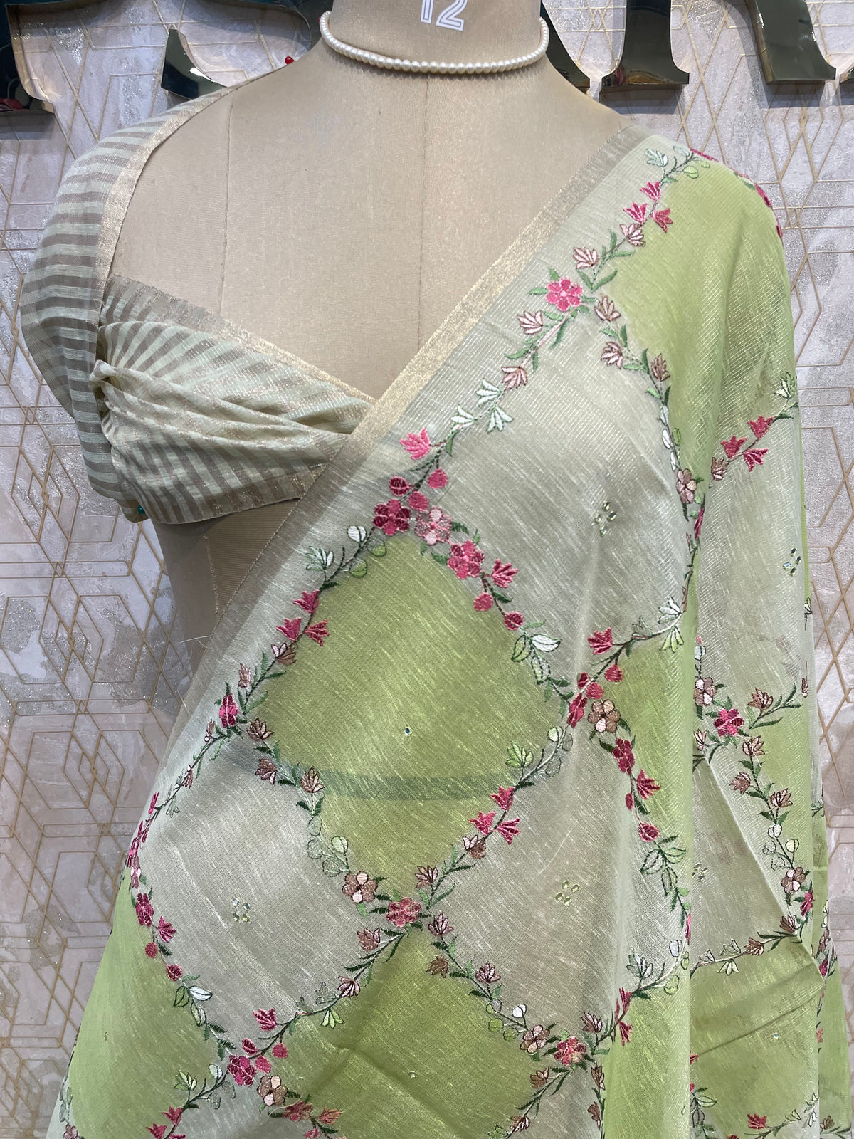 Pista Green Soft Tissue Embroidery Saree 64