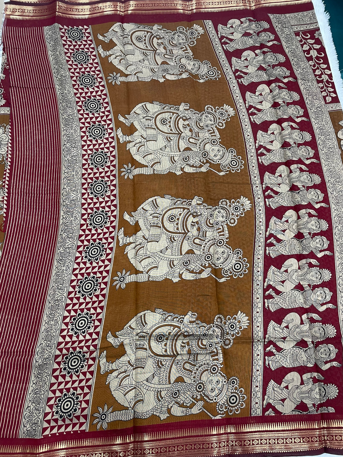 Red n Mustard Yellow Pure Mangalgiri Cotton Silk Saree 13
