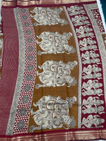 Red n Mustard Yellow Pure Mangalgiri Cotton Silk Saree 13