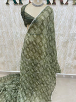 Olive Green Soft Cotton Block Print Saree 46