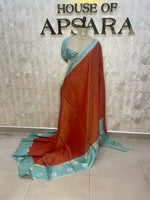 Rust Orange n Blue Tussur Saree 36