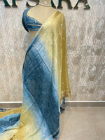 Blue n Gold Wrinkle Chiffon Dual Shade Saree 65