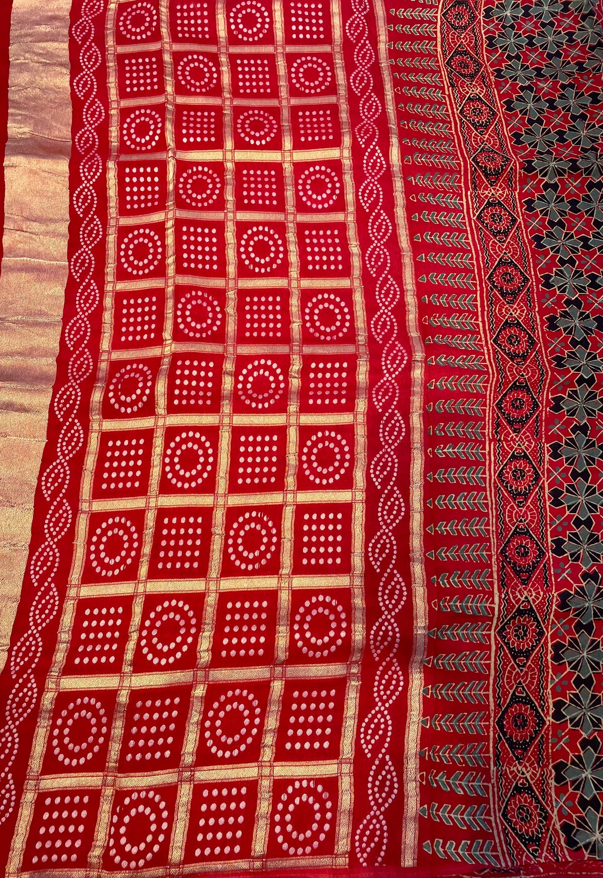 Red Dola Silk Ajrakh Print Saree 18