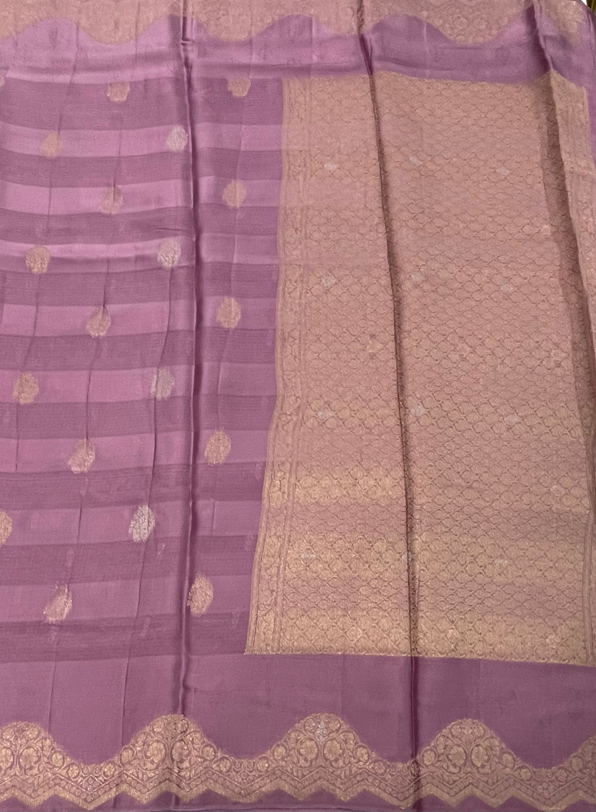 Onion Pink Satin Mashru Kota Check’s Fusion Saree 31