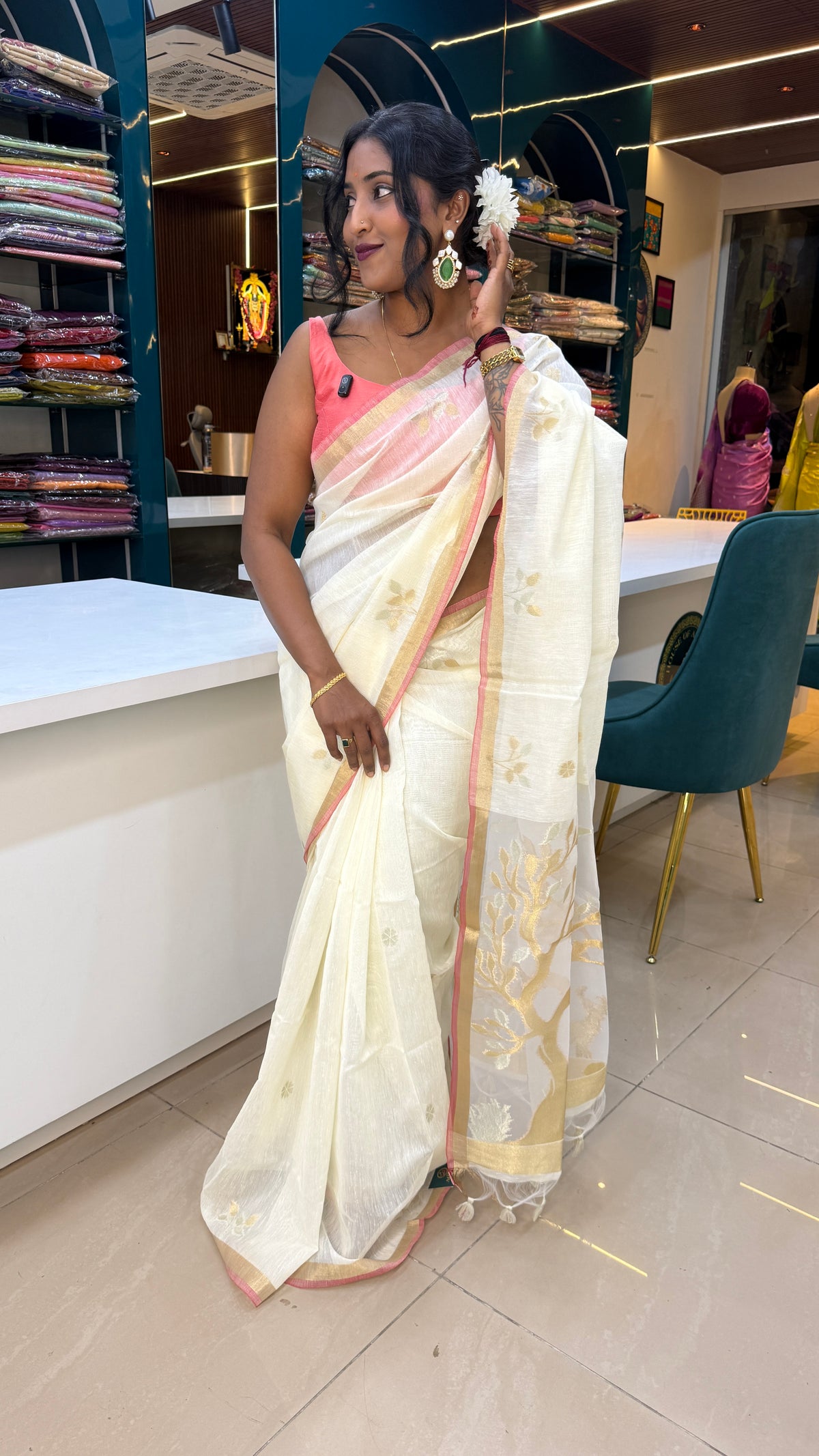 Cream Jute Lenin Saree 68