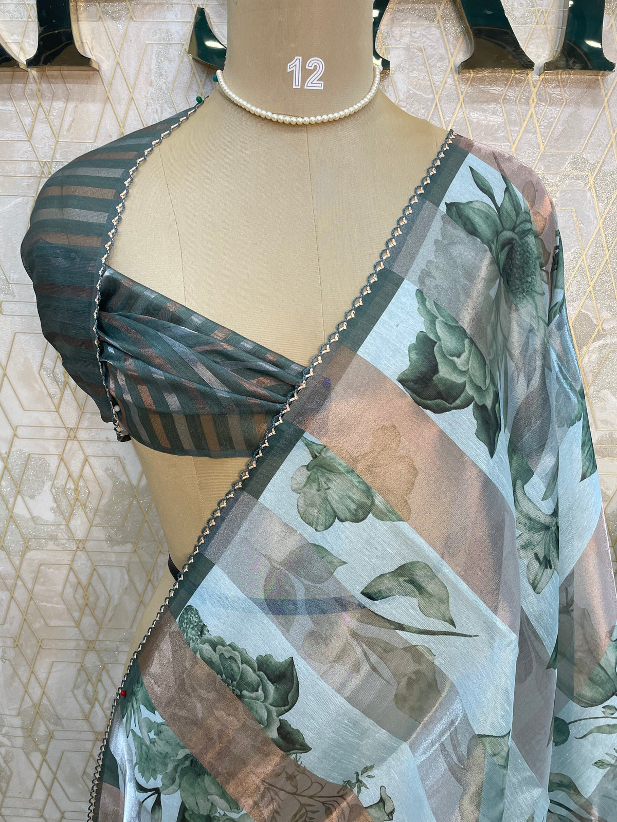Green Tissue Digital Print Saree 94