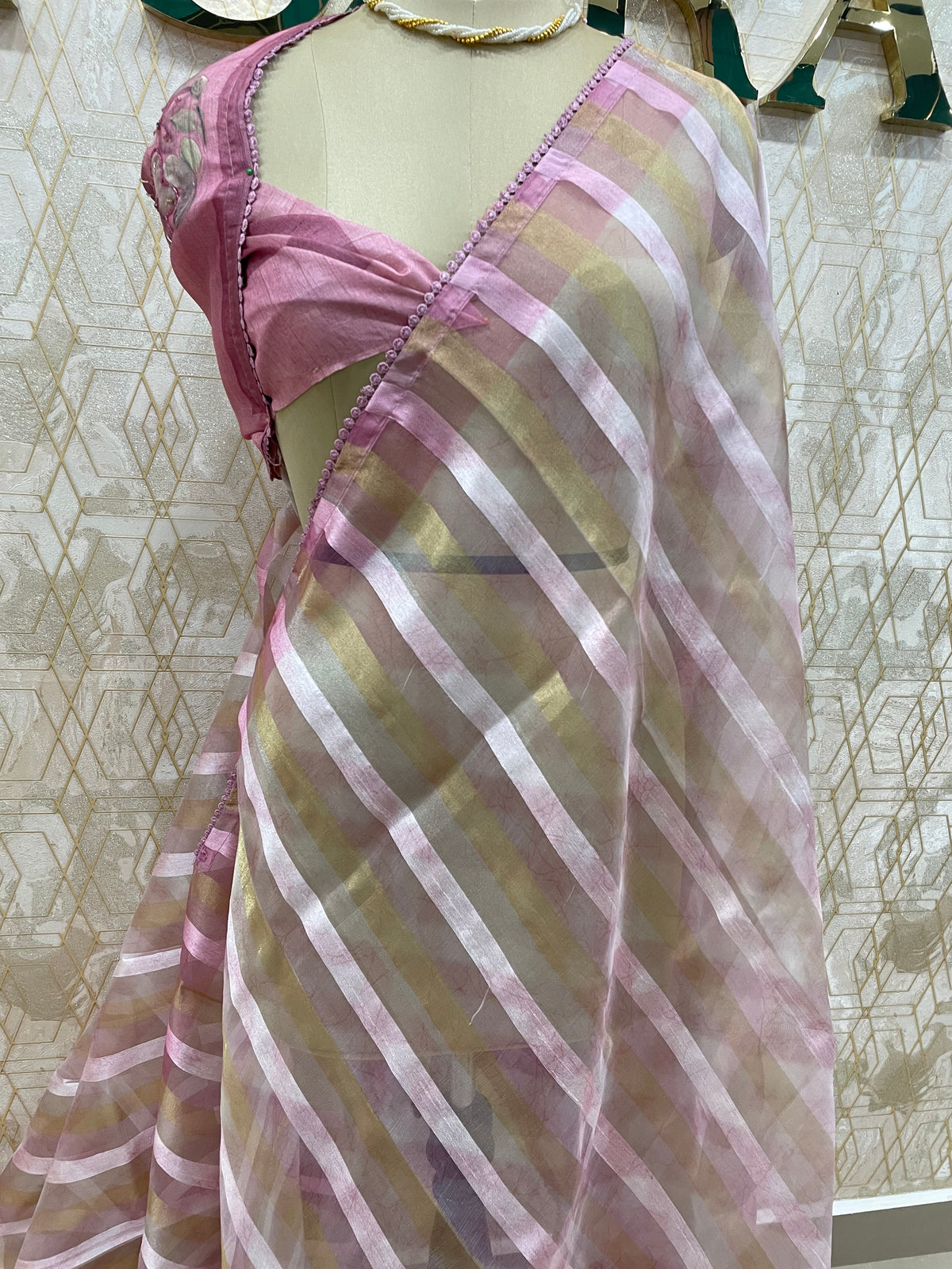 Pink Tissue Stripes Saree 29