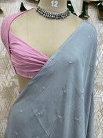Grey Chinon Zari Embroidery Saree 44