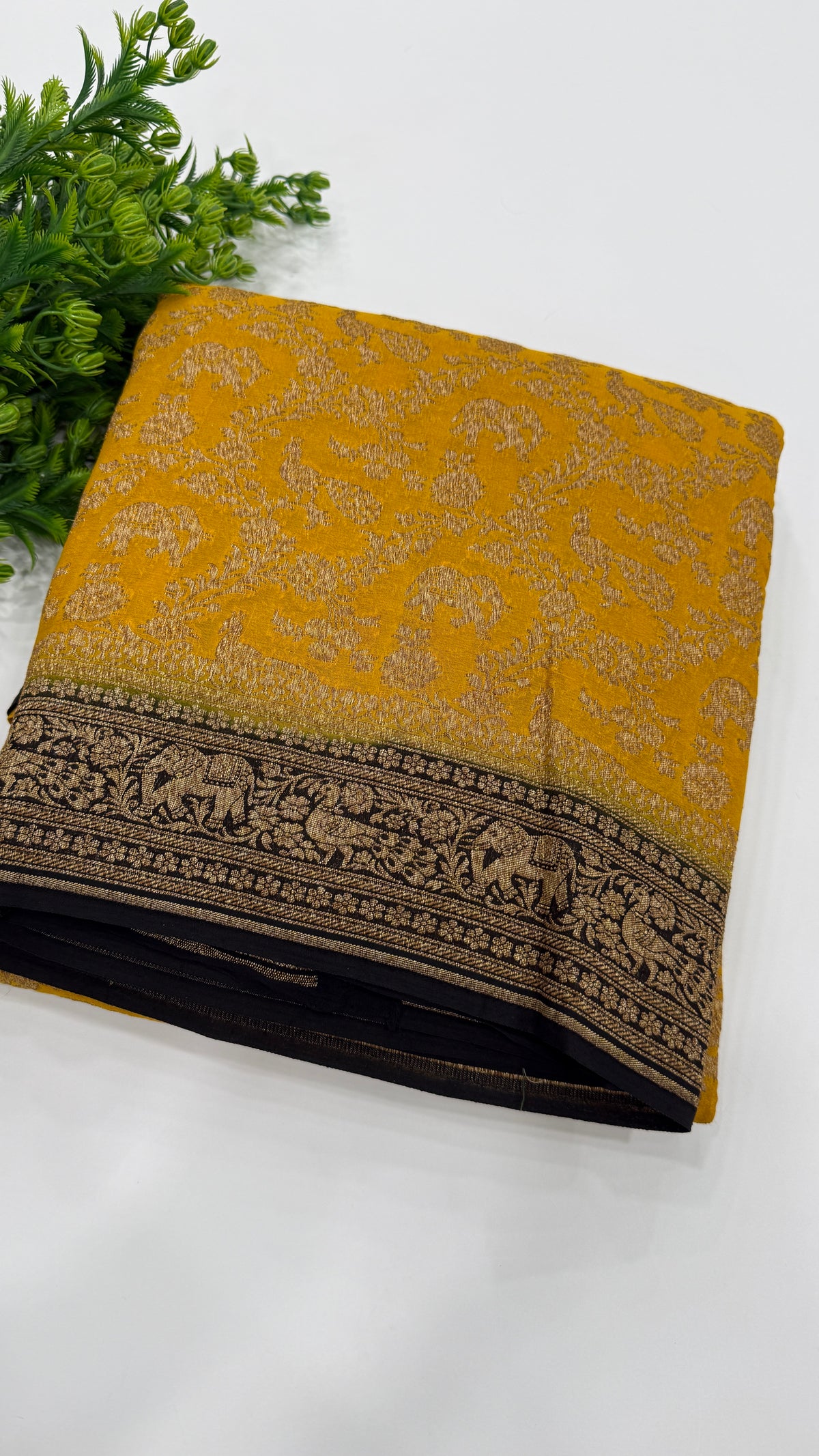 Yellow n Black Pure Khadi Georgette Saree 04