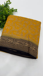 Yellow n Black Pure Khadi Georgette Saree 04