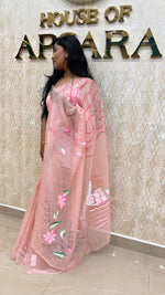 Baby Pink Crush Tissue Hand Painted Saree 27
