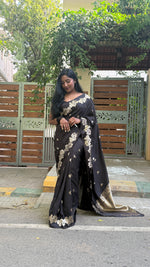 Black Banarasi Raw Silk Saree 32